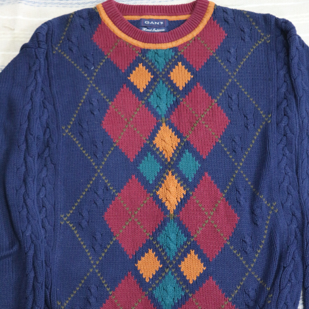 Gant Deep Blue Argyle Woven Crewneck Sweater View 2